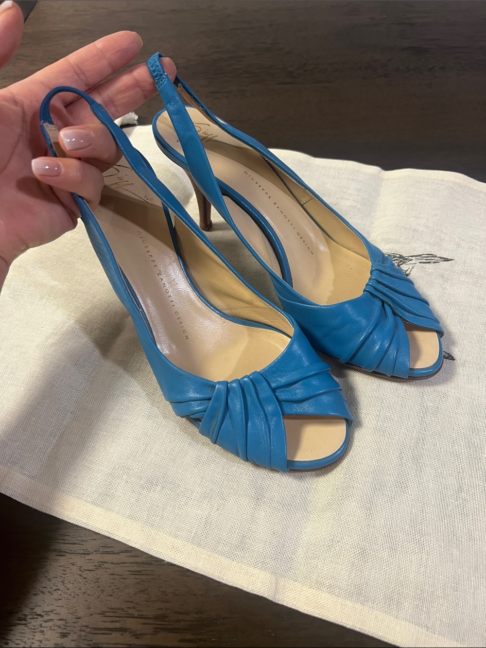 Giuseppe Zanotti Teal Blue Leather Slingback Heels